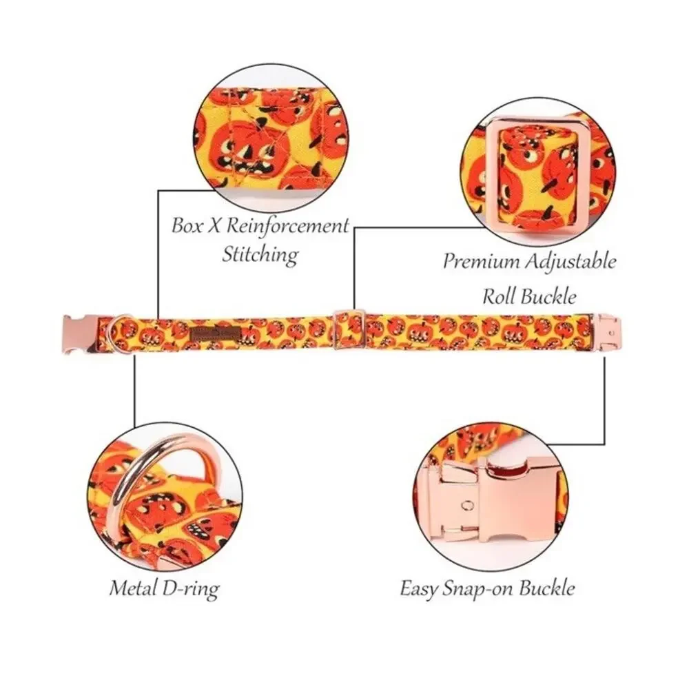 Halloween Pumpkin Print Adjustable Collar with Removable Bow Large Dog NWT